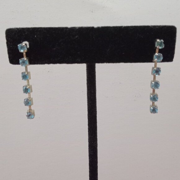 Vintage Blue Dangle Earrings Elegant Linear Design - Picture 2 of 6